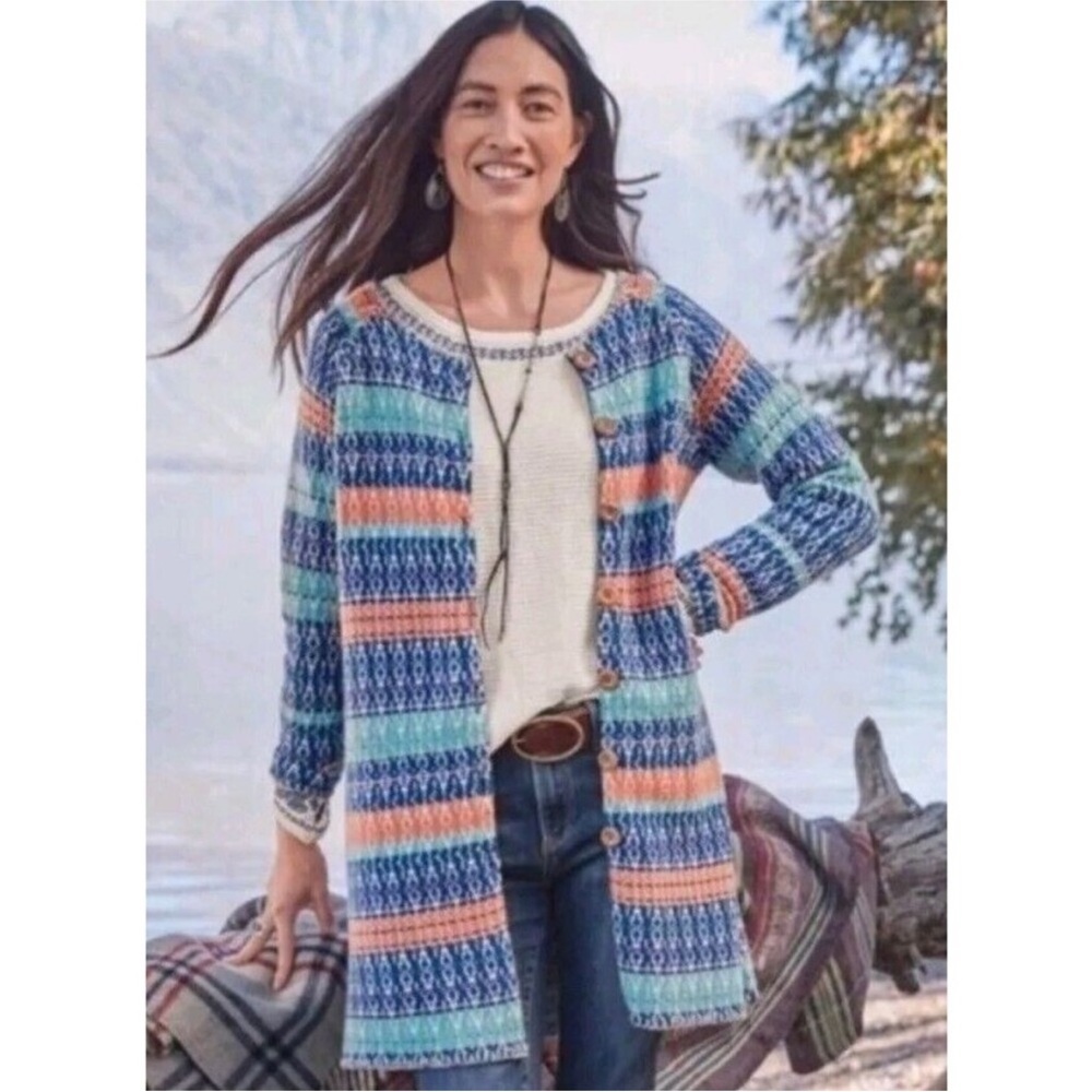 SUNDANCE Shoreline Longline Button Up Cardigan Merino Wool Blend Size Large